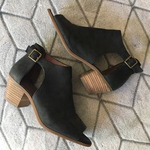 Lucky Brand Black Open Toe Block Booties